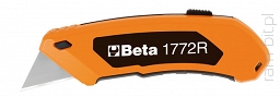 BETA 1772R Nóż z ostrzem trapezowym chowanym 18 mm , 5 ostrzy zapasowych