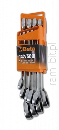 Beta 142/SC9I  Komplet 9 kluczy płasko-oczkowych z dwukierunkowym mechanizmem zapadkowym , w uchwycie z tworzywa sztucznego 